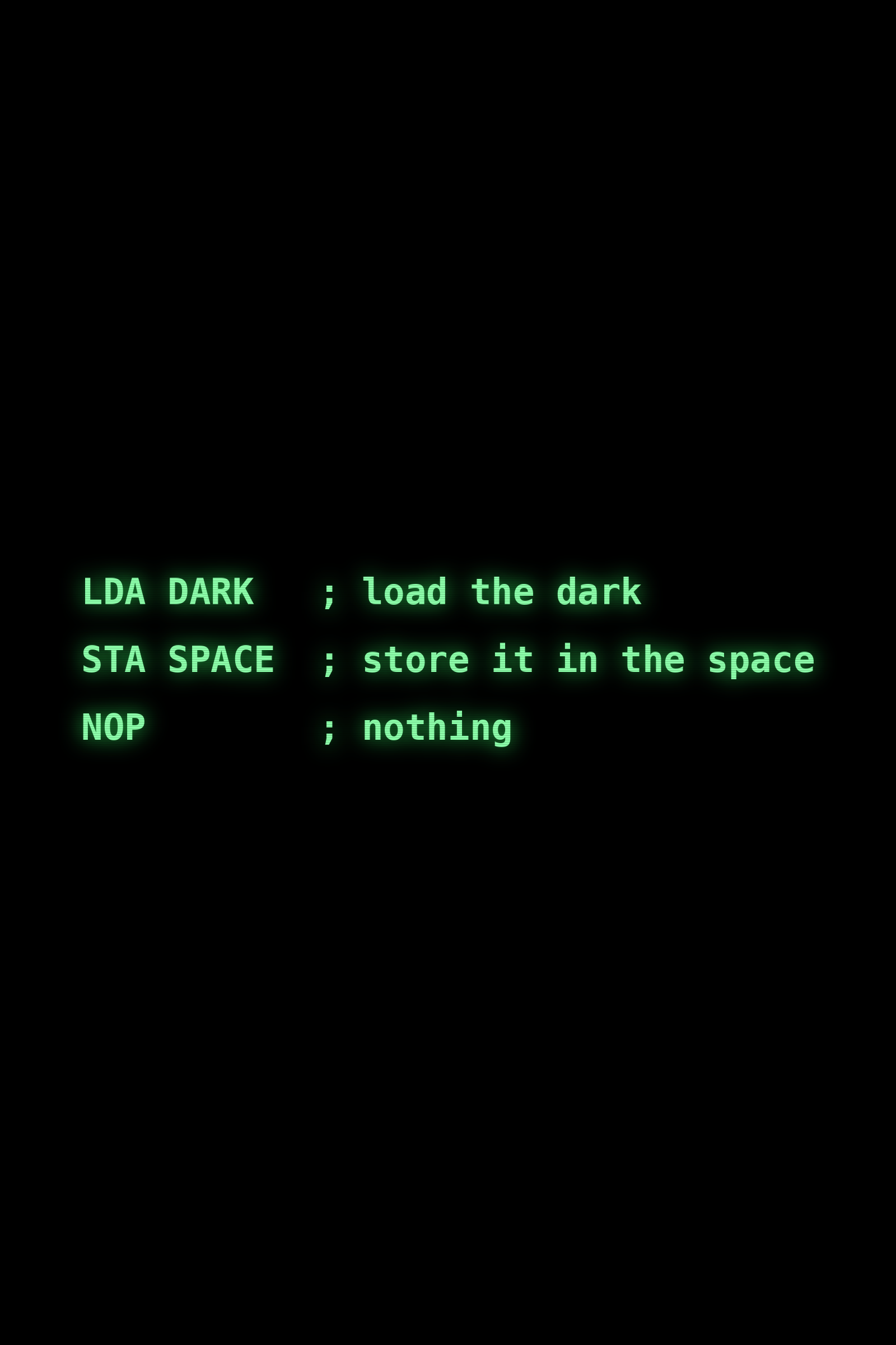 Cover of The Dark Fills the Space: LDA DARK, STA SPACE, NOP